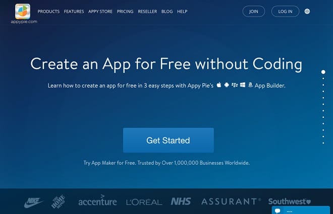 Screenshot appy pie website