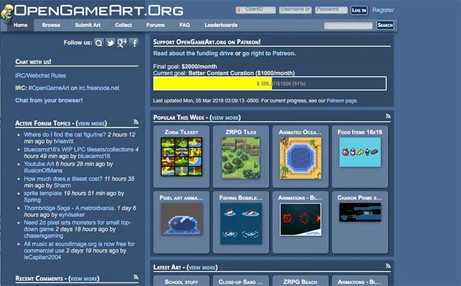 Sceenshot opengameart.org