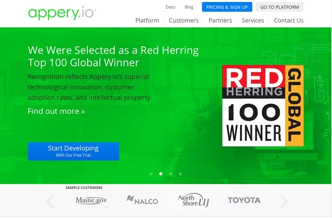 Appery.io screenshot homepage
